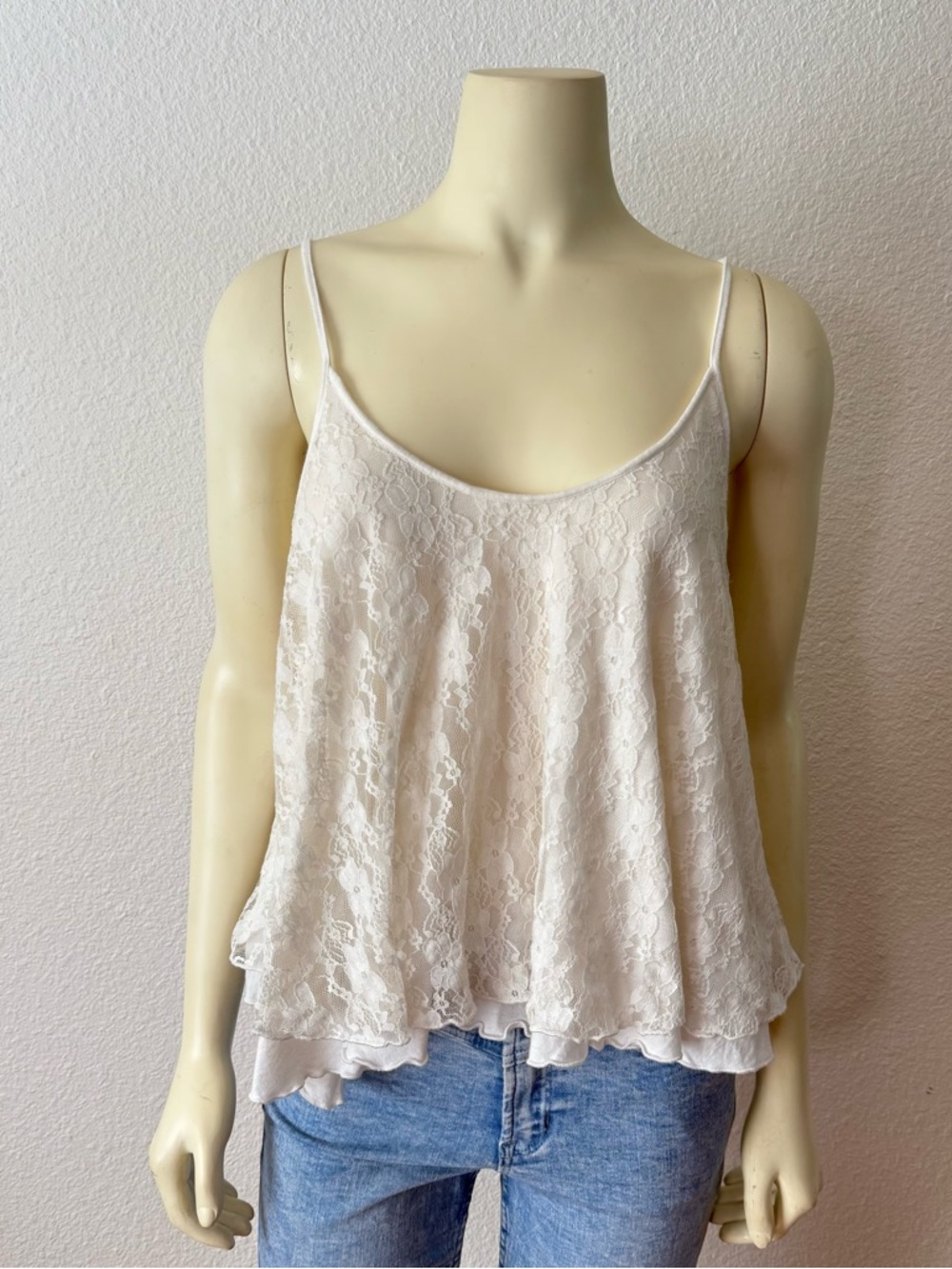 Express Ivory Floral Lace Camisole Lined Spaghetti Strap Boho Swing Tank Top